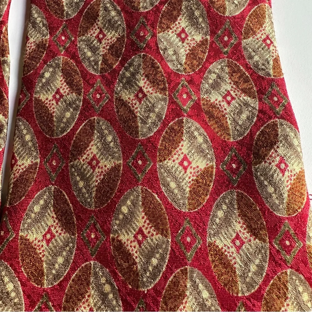 Burberry Red and Gold Geometric Men's Silk Tie